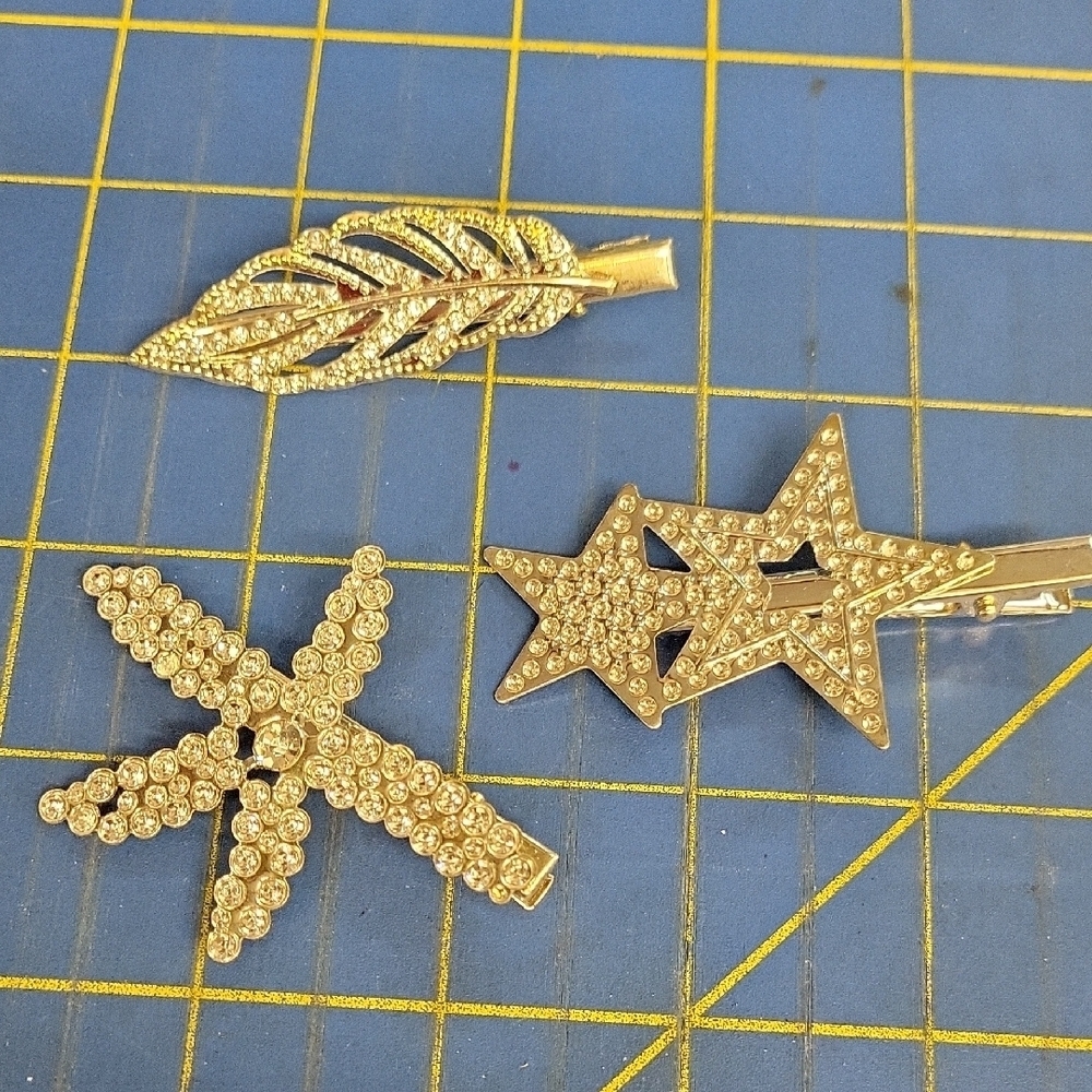 Rhinestone Silver Tone Leaf Stars Flower Hair Clip Set